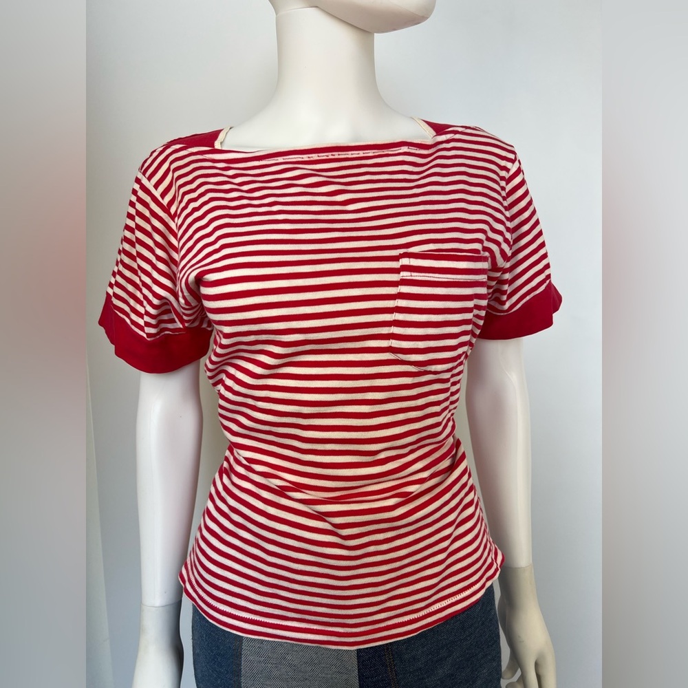 Vintage Red‎ & White Striped Knit Tee – 70s/80s Handmade Feel